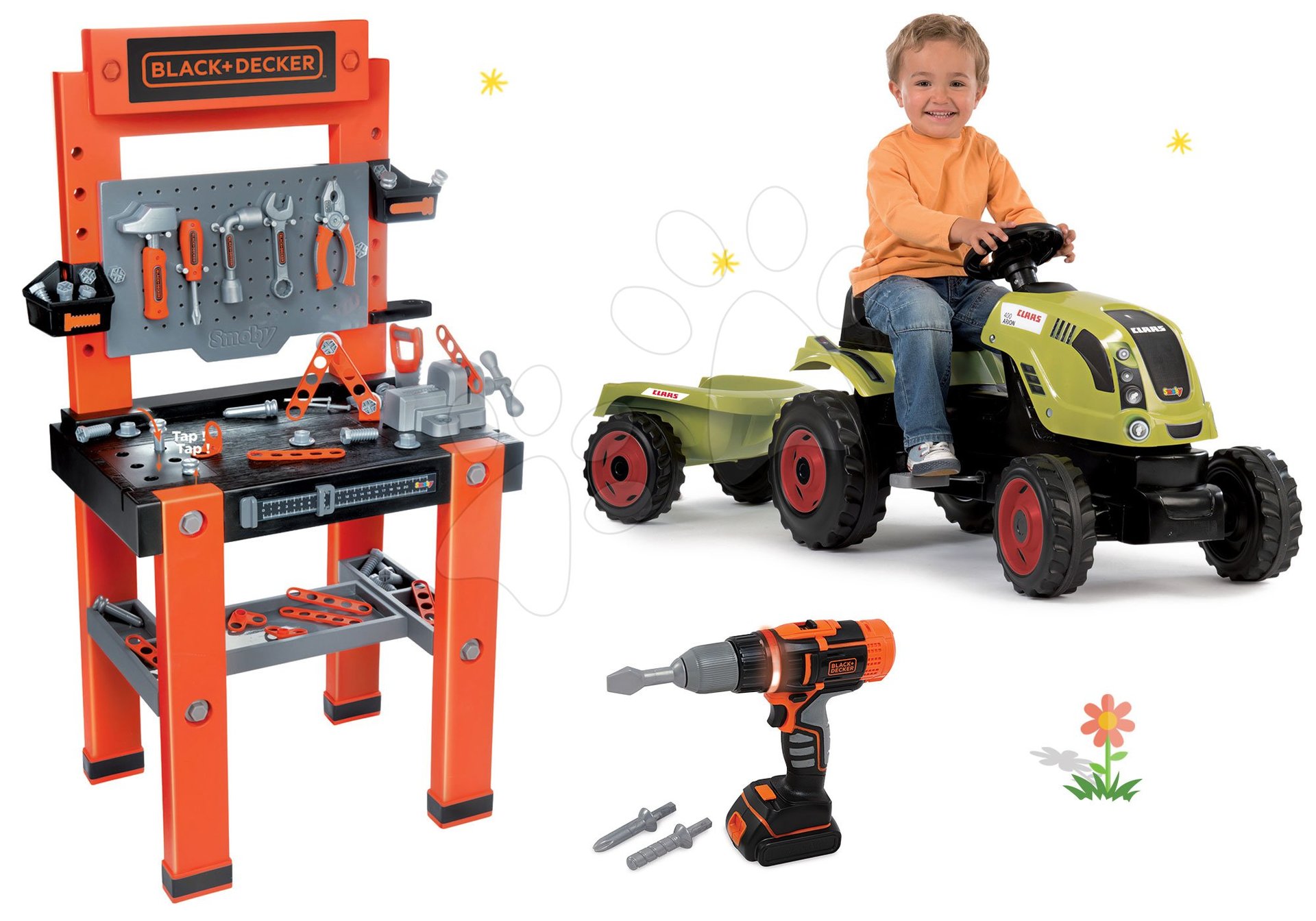 Smoby pracovní dílna pro děti s vrtačkou a šlapací traktor Claas 360700-1